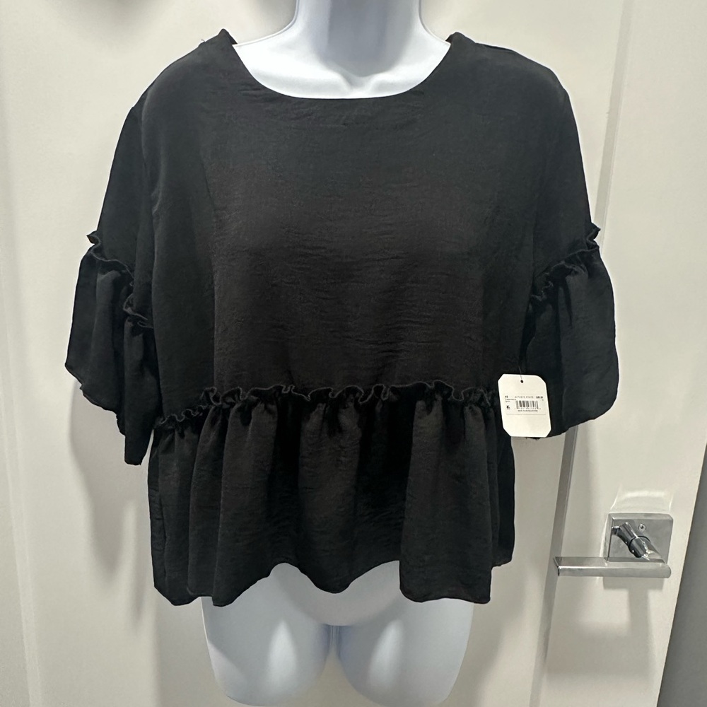 Francesca's Collections Black Ruffle Blouse
